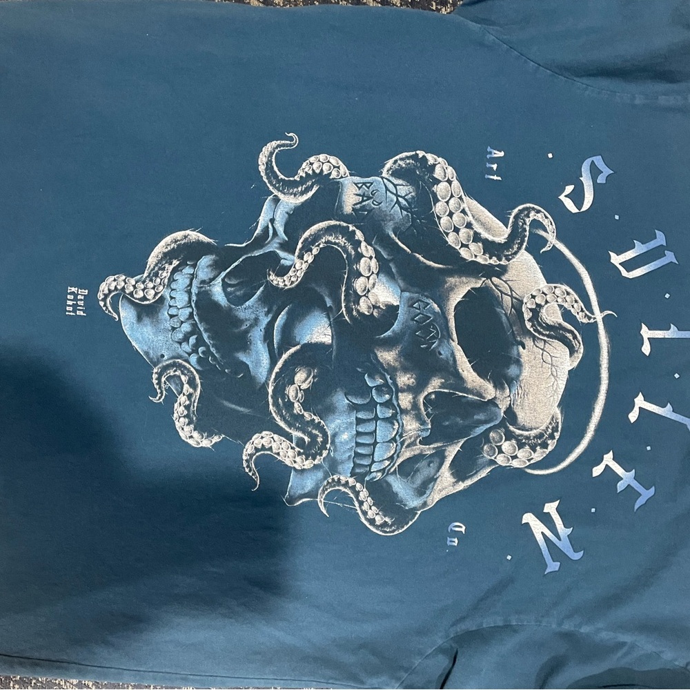 Blue Graphic Tee with Skull Design
